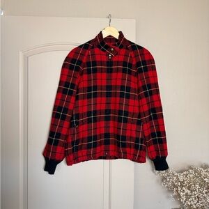 Pendleton | Vintage Red/black Plaid Virgin Wool Bomber Jacket| Size Medium